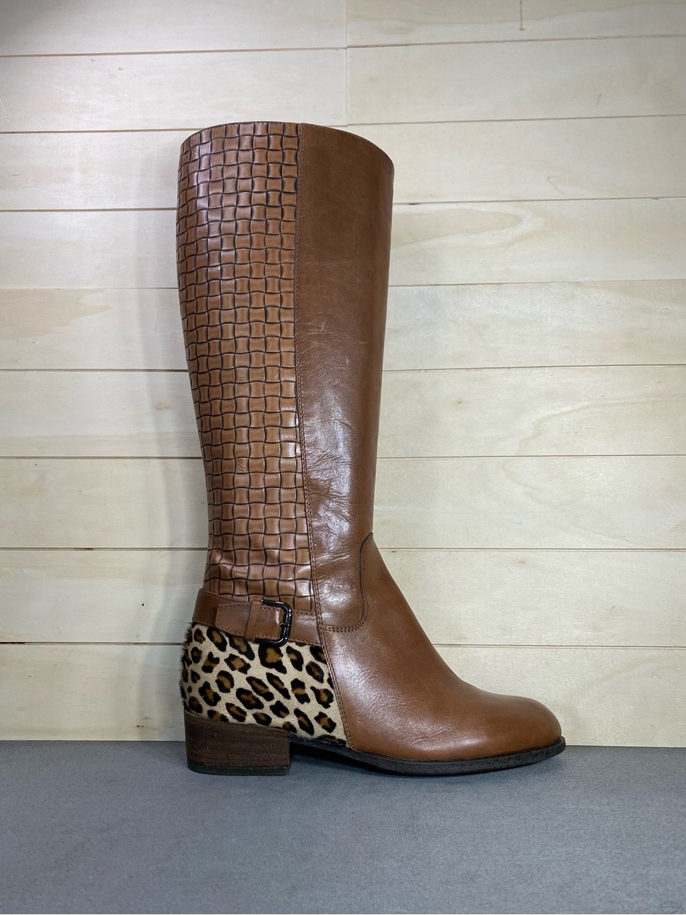 Sesto Meucci Riding Boots Brown Leather Women's Size 8.5 Shoes Leopard M Zip
